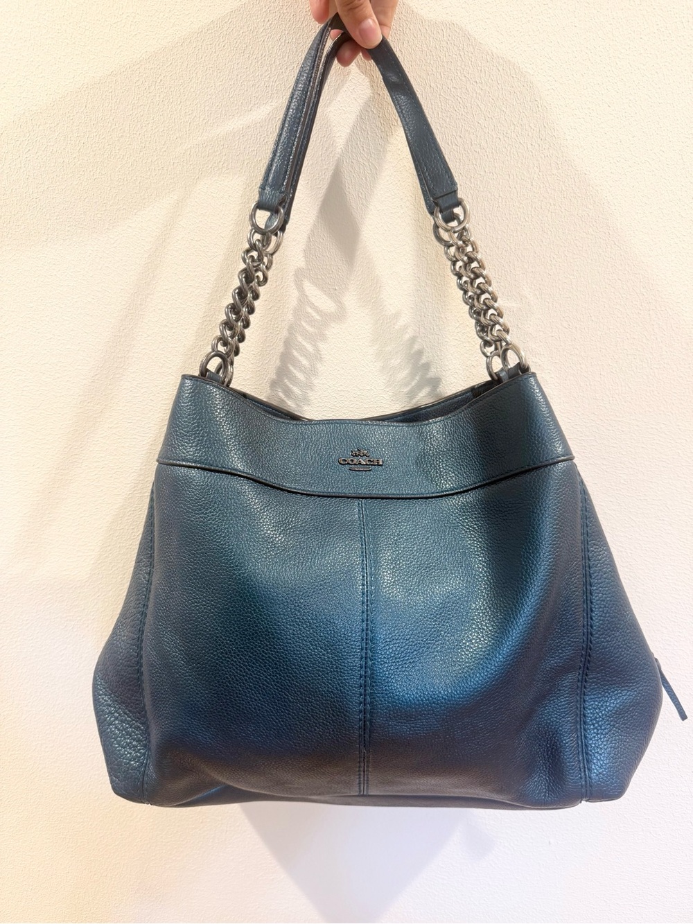 Coach Lexy Chain Shoulder Bag in Metallic Peacock Blue